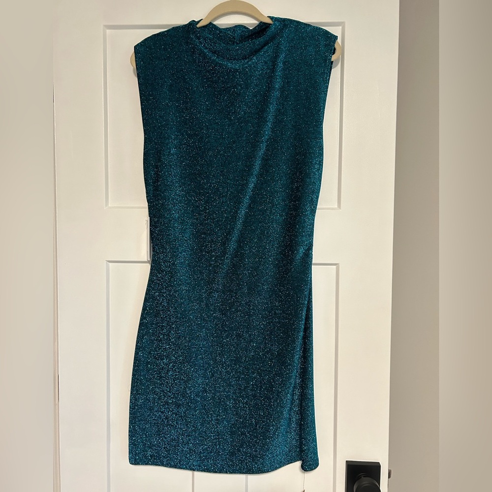 Reformation Alden Knit Dress in Blue Sparkle Silver Mini Sleeveless